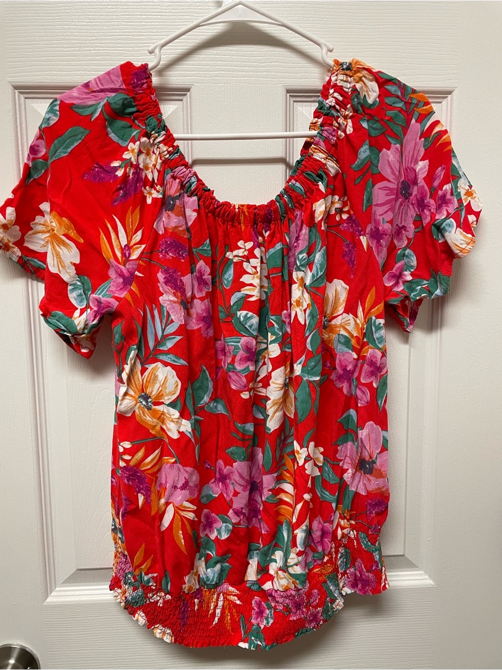 Cynthia Rowley Red Floral Peasant Blouse